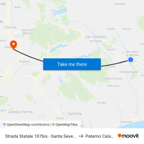 Strada Statale 107bis - Santa Severina to Paterno Calabro map