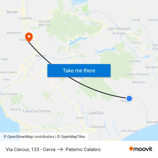 Cavour Street, 133 - Cerva to Paterno Calabro map