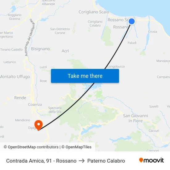 Contrada Amica, 91 - Rossano to Paterno Calabro map