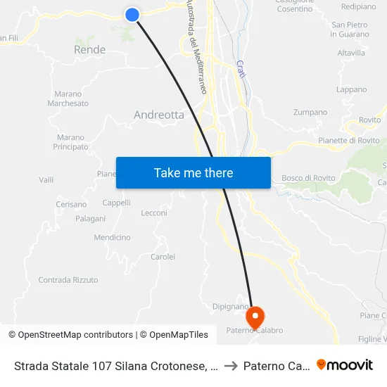 Strada Statale 107 Silana Crotonese, 294 - Rende to Paterno Calabro map