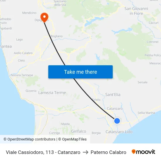 Viale Cassiodoro, 113 - Catanzaro to Paterno Calabro map