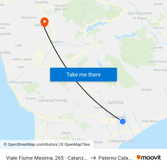Viale Fiume Mesima, 265 - Catanzaro to Paterno Calabro map