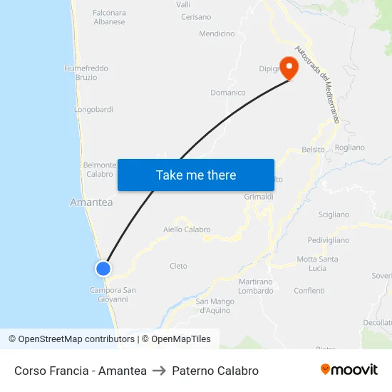 Corso Francia - Amantea to Paterno Calabro map