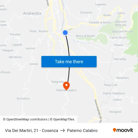 Via Dei Martiri, 21 - Cosenza to Paterno Calabro map