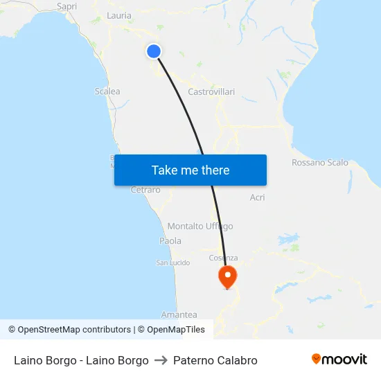 Laino Borgo - Laino Borgo to Paterno Calabro map