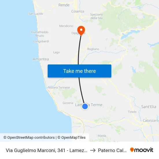 Via Guglielmo Marconi, 341 - Lamezia Terme to Paterno Calabro map
