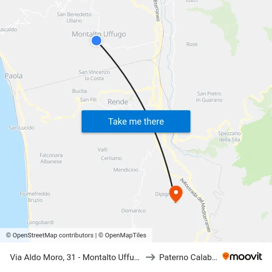 Via Aldo Moro, 31 - Montalto Uffugo to Paterno Calabro map
