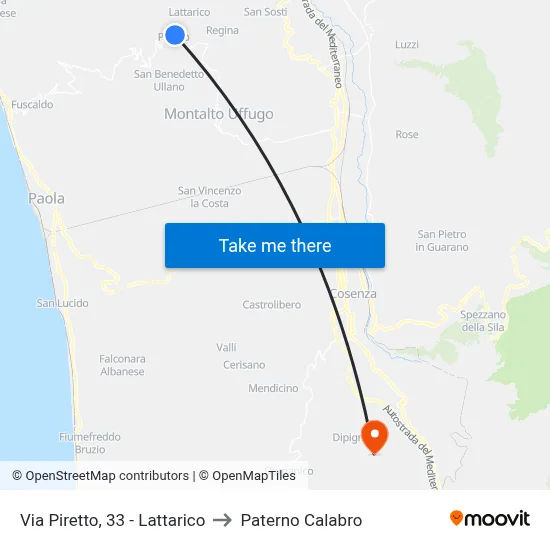Via Piretto, 33 - Lattarico to Paterno Calabro map