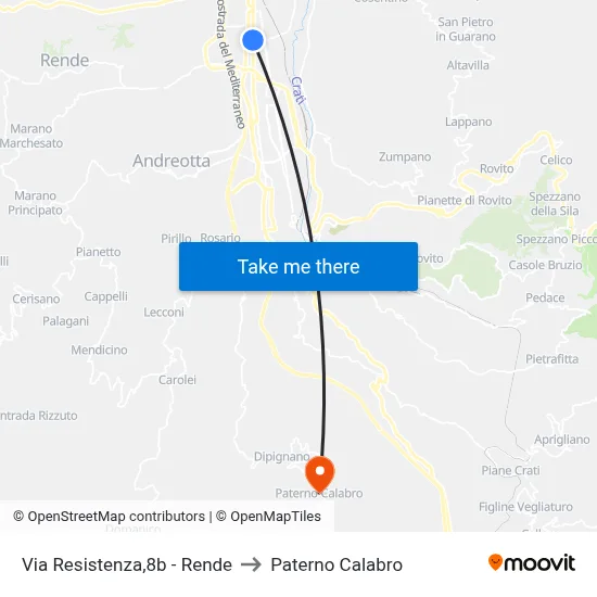 Via Resistenza,8b - Rende to Paterno Calabro map