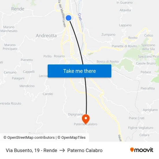 Via Busento, 19 - Rende to Paterno Calabro map