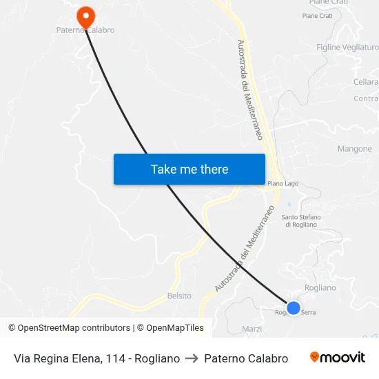 Via Regina Elena, 114 - Rogliano to Paterno Calabro map