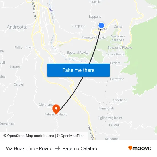 Guzzolino Street - Rovito to Paterno Calabro map