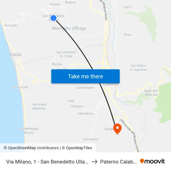 Milan Street, 1 - San Benedetto Ullano to Paterno Calabro map