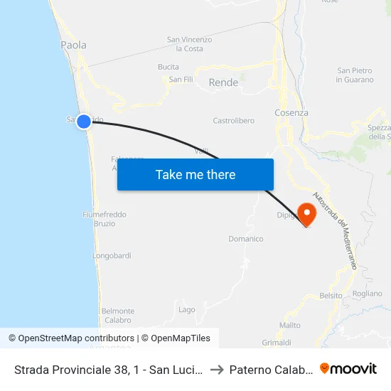Strada Provinciale 38, 1 - San Lucido to Paterno Calabro map