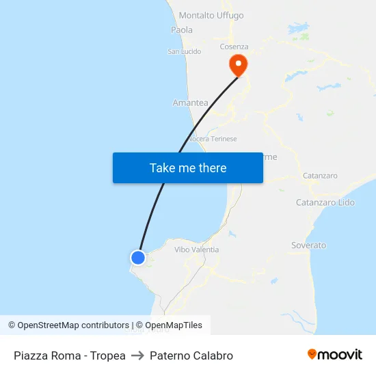 Piazza Roma - Tropea to Paterno Calabro map