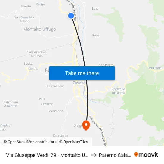 Via Giuseppe Verdi, 29 - Montalto Uffugo to Paterno Calabro map