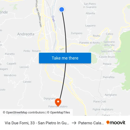 Via Due Forni, 33 - San Pietro In Guarano to Paterno Calabro map