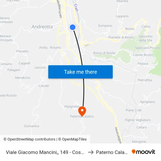 Viale Giacomo Mancini,, 149 - Cosenza to Paterno Calabro map