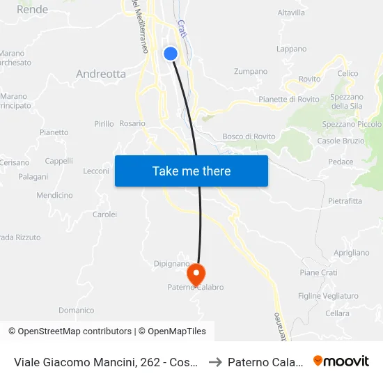 Viale Giacomo Mancini, 262 - Cosenza to Paterno Calabro map