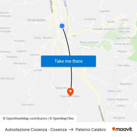 Cosenza Bus Station - Cosenza to Paterno Calabro map