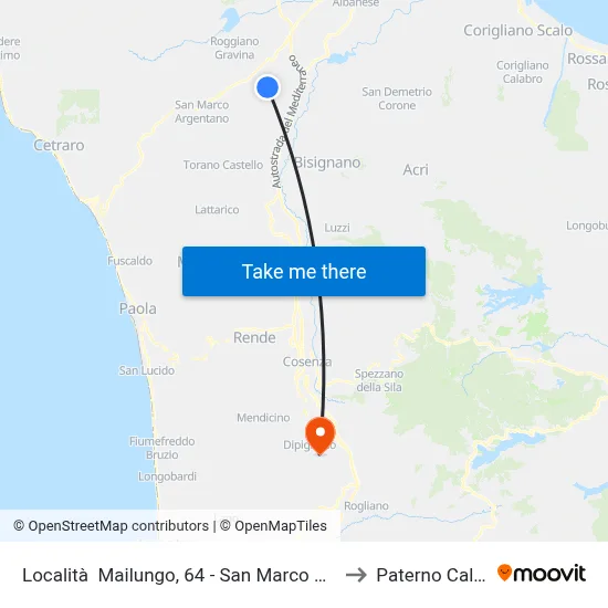Località  Mailungo, 64 - San Marco Argentano to Paterno Calabro map