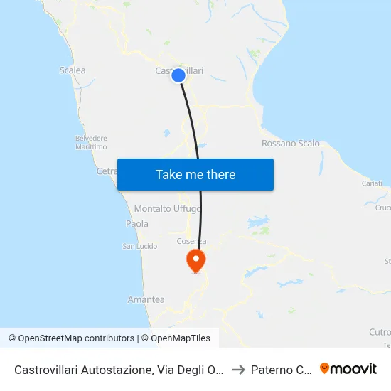 Castrovillari Bus Station, Via Degli Osci - Castrovillari to Paterno Calabro map