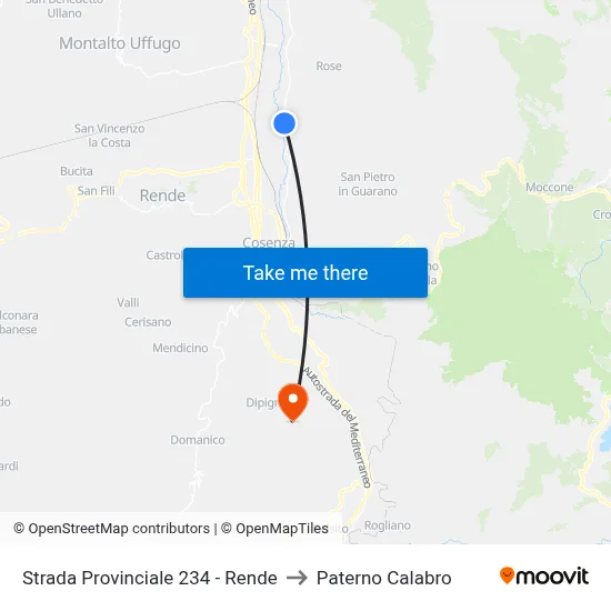 Strada Provinciale 234 - Rende to Paterno Calabro map