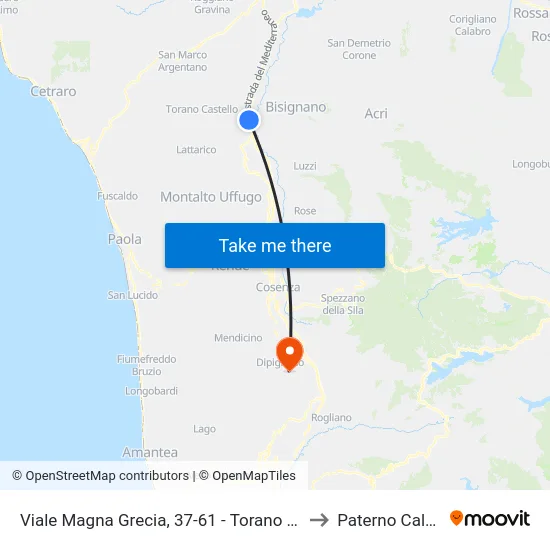 Viale Magna Grecia, 37-61 - Torano Castello to Paterno Calabro map