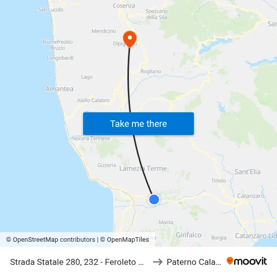 Strada Statale 280, 232 - Feroleto Antico to Paterno Calabro map