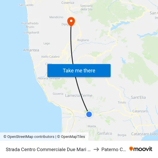 Strada Centro Commerciale Due Mari  - Feroleto Antico to Paterno Calabro map