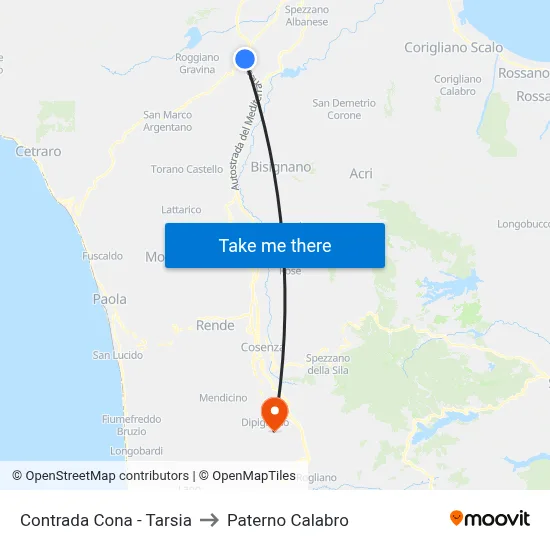 Contrada Cona - Tarsia to Paterno Calabro map