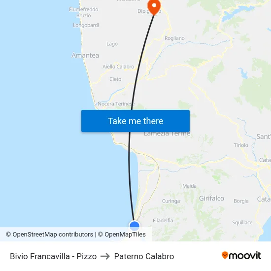 Bivio Francavilla - Pizzo to Paterno Calabro map