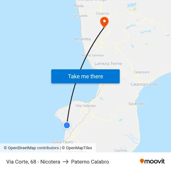 Via Corte, 68 - Nicotera to Paterno Calabro map