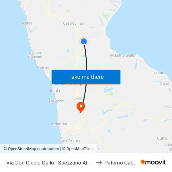 Via Don Ciccio Gullo - Spezzano Albanese to Paterno Calabro map
