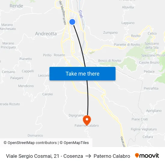 Viale Sergio Cosmai, 21 - Cosenza to Paterno Calabro map