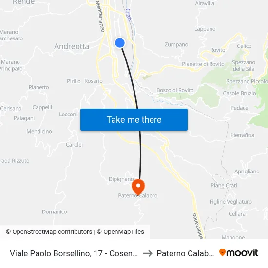 Viale Paolo Borsellino, 17 - Cosenza to Paterno Calabro map