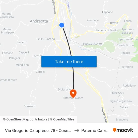 Via Gregorio Caloprese, 78 - Cosenza to Paterno Calabro map