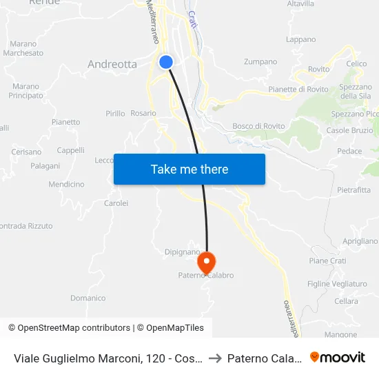 Viale Guglielmo Marconi, 120 - Cosenza to Paterno Calabro map