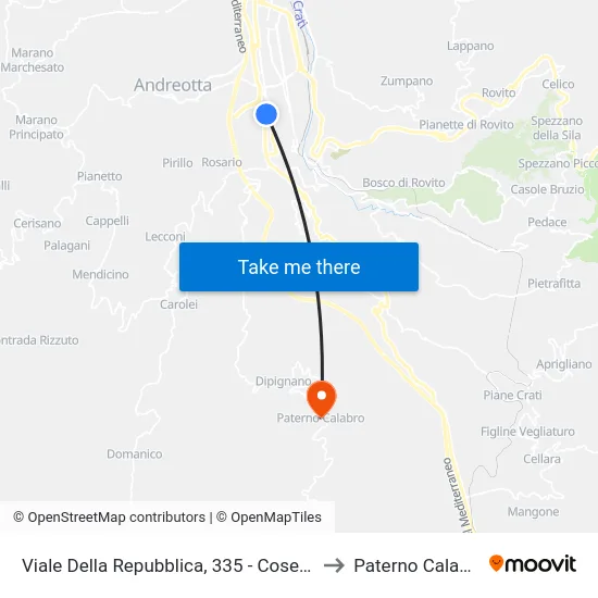 Viale Della Repubblica, 335 - Cosenza to Paterno Calabro map