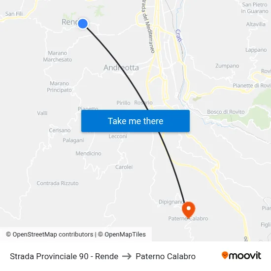 Strada Provinciale 90 - Rende to Paterno Calabro map