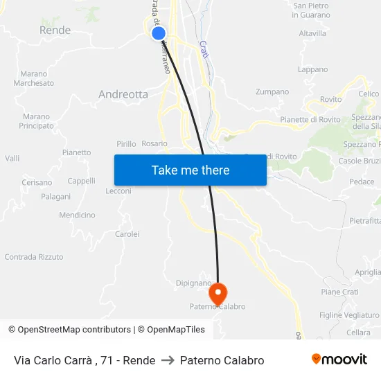 Via Carlo Carrà , 71 - Rende to Paterno Calabro map