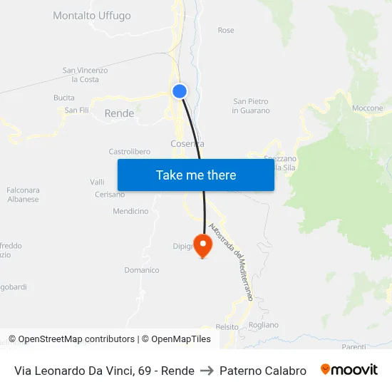 Via Leonardo Da Vinci, 69 - Rende to Paterno Calabro map