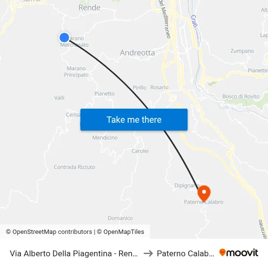 Via Alberto Della Piagentina - Rende to Paterno Calabro map
