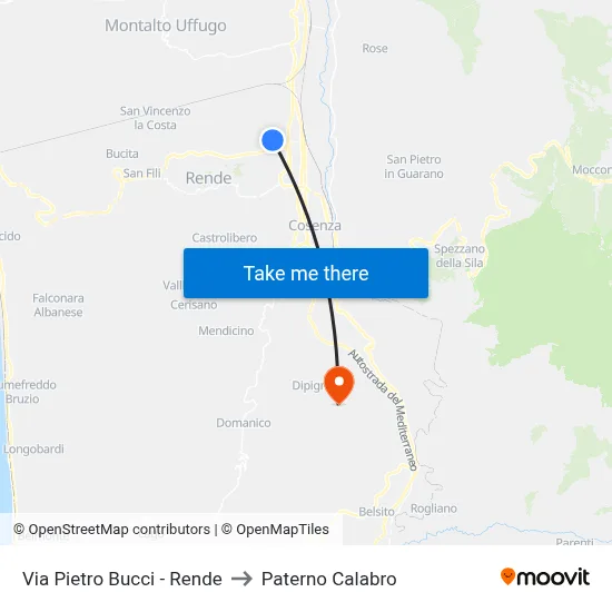 Via Pietro Bucci - Rende to Paterno Calabro map