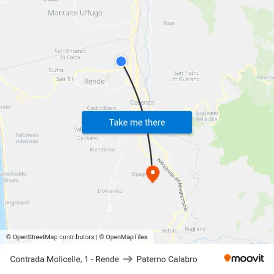 Contrada Molicelle, 1 - Rende to Paterno Calabro map