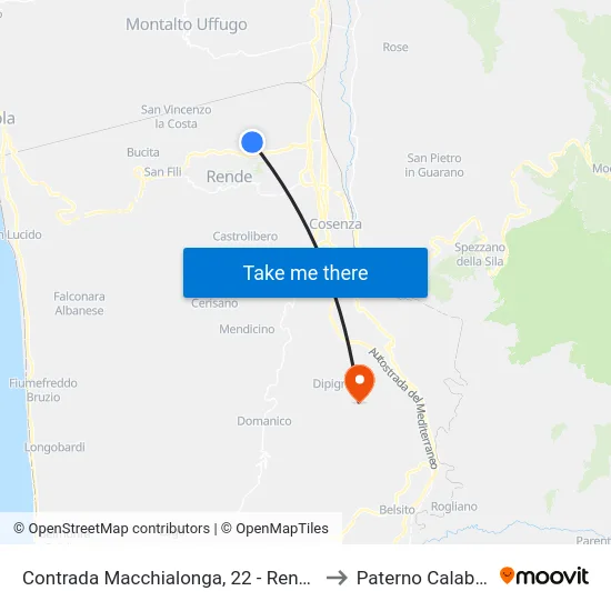Contrada Macchialonga, 22 - Rende to Paterno Calabro map