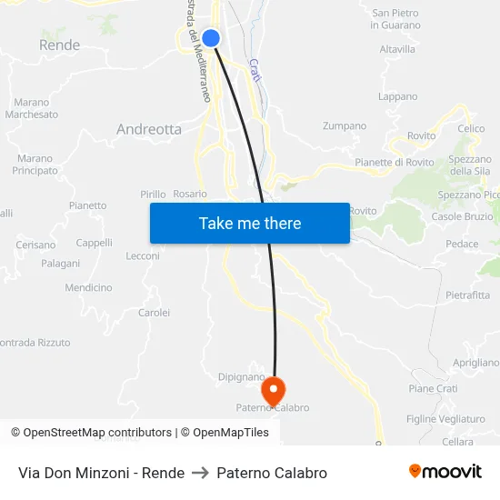 Via Don Minzoni - Rende to Paterno Calabro map