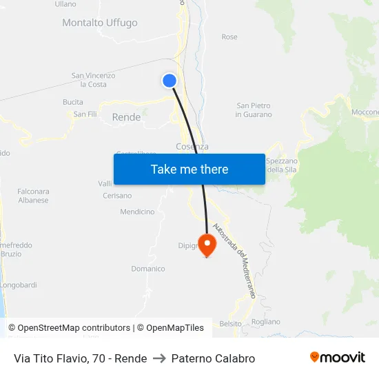 Via Tito Flavio, 70 - Rende to Paterno Calabro map