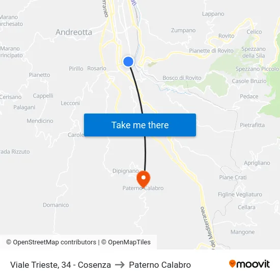 Viale Trieste, 34 - Cosenza to Paterno Calabro map