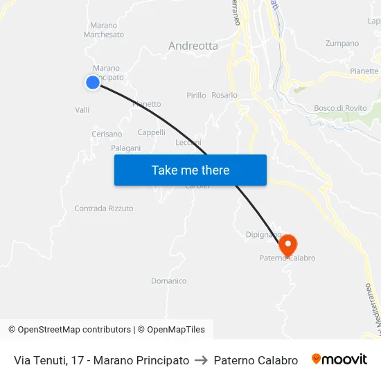 Via Tenuti, 17 - Marano Principato to Paterno Calabro map